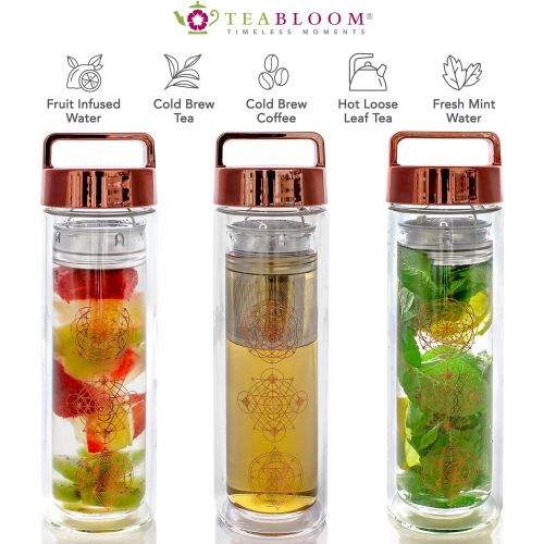  [아마존핫딜][아마존 핫딜] Teabloom All-Purpose Beverage Tumbler  15 oz / 450 ml Insulated Glass Bottle  Tea, Coffee, Fruit Infused Water  All-Temperature Travel Mug  Stainless Steel Infuser Basket  The