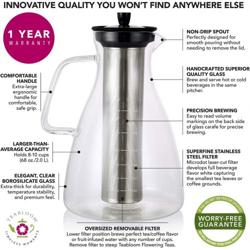  [아마존 핫딜] Teabloom Precision All-Brew Beverage Maker  Extra Large Stovetop Safe Glass Teapot/Coffee Maker - 68 OZ / 2.0 L  for Hot/Iced Tea, Cold Brew Coffee, Fruit Infused Water  2 Free