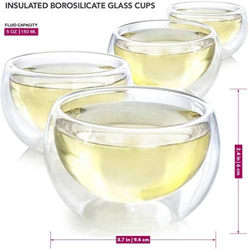  Teabloom Tee Set  Hitzebestandig + Bleifreier Teekannen-Wasserkocher aus Glas (1200 ml) mit herausnehmbarem Edelstahlfilter fuer losen Tee  Enthalt 4 doppelwandige Isolierglasbech