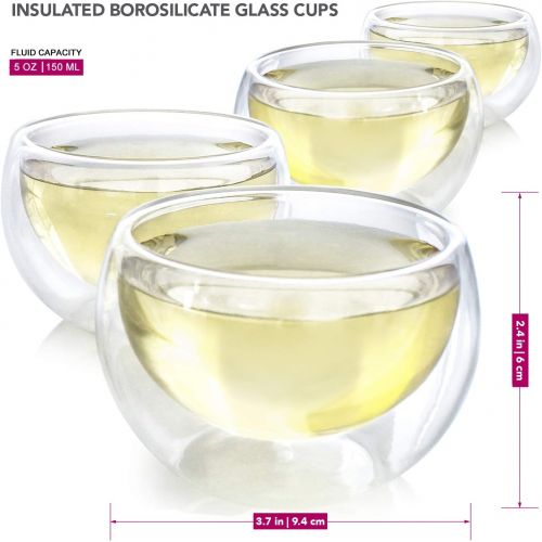  Teabloom Tee Set  Hitzebestandig + Bleifreier Teekannen-Wasserkocher aus Glas (1200 ml) mit herausnehmbarem Edelstahlfilter fuer losen Tee  Enthalt 4 doppelwandige Isolierglasbech