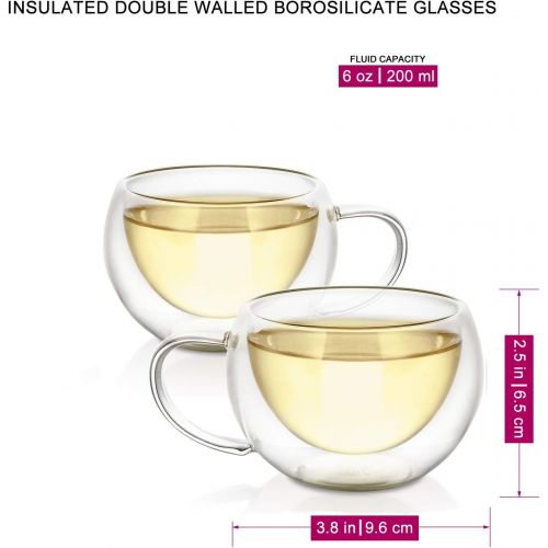  [아마존베스트]Teabloom Modern Classic Insulated Cups  6 oz / 200 ml  Set of 2 Double Walled Glass Cups for Tea or Coffee