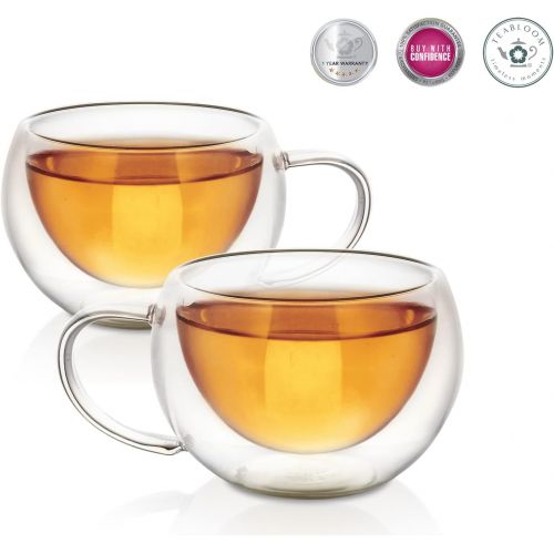  [아마존베스트]Teabloom Modern Classic Insulated Cups  6 oz / 200 ml  Set of 2 Double Walled Glass Cups for Tea or Coffee