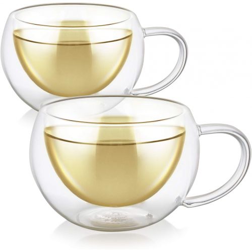  [아마존베스트]Teabloom Modern Classic Insulated Cups  6 oz / 200 ml  Set of 2 Double Walled Glass Cups for Tea or Coffee