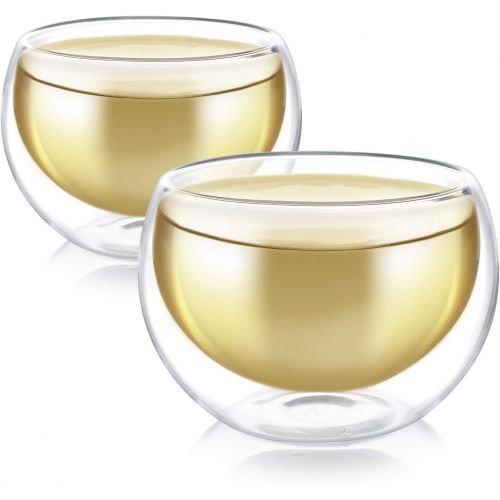  [아마존베스트]Teabloom Double Walled Cups (5 oz / 150 ml)  Set of 2 Insulated Glass Cups for Tea, Coffee, Espresso, and More  Classica Teacups Collection