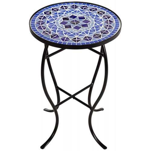  Teal Island Designs Cobalt Mosaic Black Iron Outdoor Accent Table