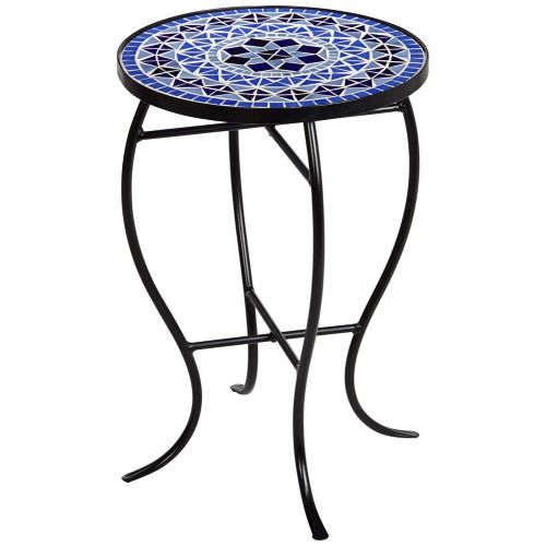  Teal Island Designs Cobalt Mosaic Black Iron Outdoor Accent Table