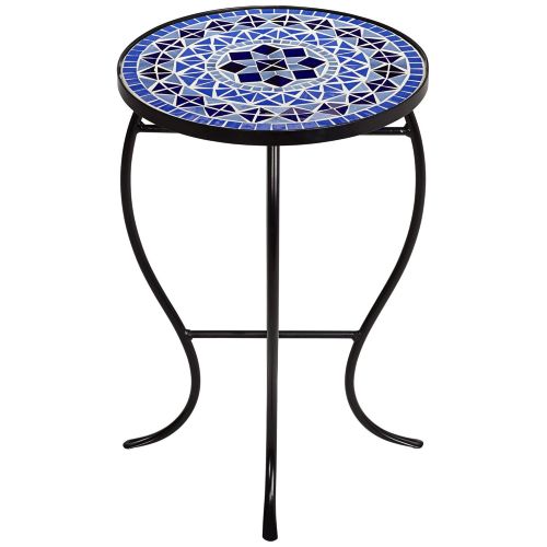  Teal Island Designs Cobalt Mosaic Black Iron Outdoor Accent Table