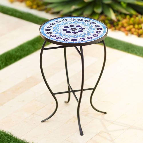  Teal Island Designs Cobalt Mosaic Black Iron Outdoor Accent Table