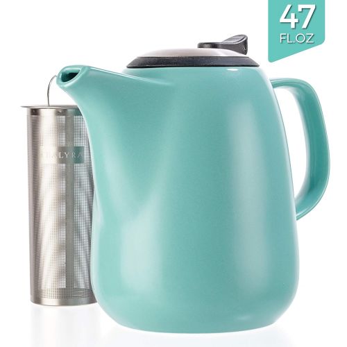  Tealyra - Daze Ceramic Large Teapot Turquoise - 47-ounce (6-7 cups) - With Stainless Steel Lid Extra-Fine Infuser for Loose Leaf Tea - 1400ml