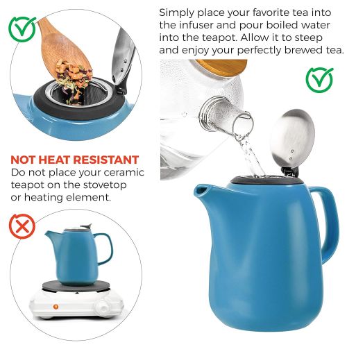  Tealyra - Daze Ceramic Large Teapot Blue - 47-ounce (6-7 cups) - With Stainless Steel Lid Extra-Fine Infuser for Loose Leaf Tea - 1400ml