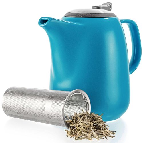  Tealyra - Daze Ceramic Large Teapot Blue - 47-ounce (6-7 cups) - With Stainless Steel Lid Extra-Fine Infuser for Loose Leaf Tea - 1400ml