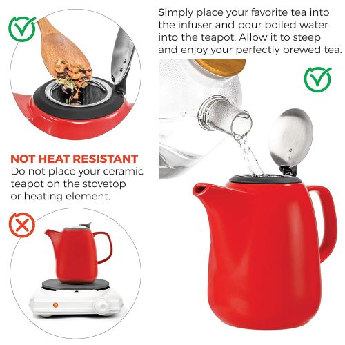  Tealyra - Daze Ceramic Large Teapot Red - 47-ounce (6-7 cups) - With Stainless Steel Lid Extra-Fine Infuser for Loose Leaf Tea - 1400ml