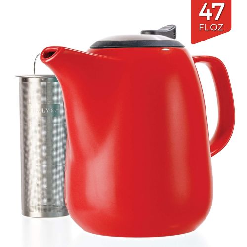  Tealyra - Daze Ceramic Large Teapot Red - 47-ounce (6-7 cups) - With Stainless Steel Lid Extra-Fine Infuser for Loose Leaf Tea - 1400ml