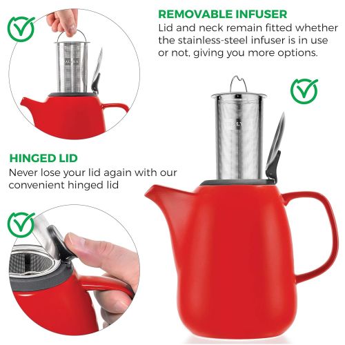  Tealyra - Daze Ceramic Large Teapot Red - 47-ounce (6-7 cups) - With Stainless Steel Lid Extra-Fine Infuser for Loose Leaf Tea - 1400ml