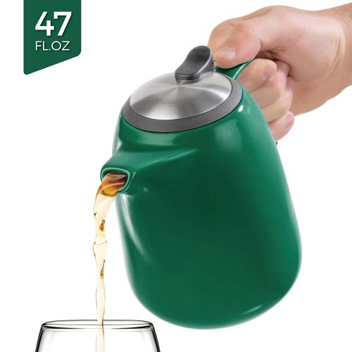  Tealyra - Daze Ceramic Large Teapot Green - 47-ounce (6-7 cups) - With Stainless Steel Lid Extra-Fine Infuser for Loose Leaf Tea - 1400ml