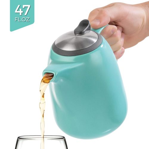  Tealyra - Daze Ceramic Large Teapot Green - 47-ounce (6-7 cups) - With Stainless Steel Lid Extra-Fine Infuser for Loose Leaf Tea - 1400ml