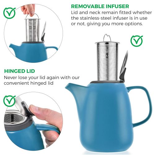  Tealyra - Daze Ceramic Large Teapot Green - 47-ounce (6-7 cups) - With Stainless Steel Lid Extra-Fine Infuser for Loose Leaf Tea - 1400ml