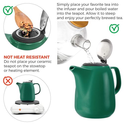  Tealyra - Daze Ceramic Large Teapot Green - 47-ounce (6-7 cups) - With Stainless Steel Lid Extra-Fine Infuser for Loose Leaf Tea - 1400ml