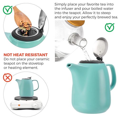  Tealyra - Daze Ceramic Large Teapot Green - 47-ounce (6-7 cups) - With Stainless Steel Lid Extra-Fine Infuser for Loose Leaf Tea - 1400ml