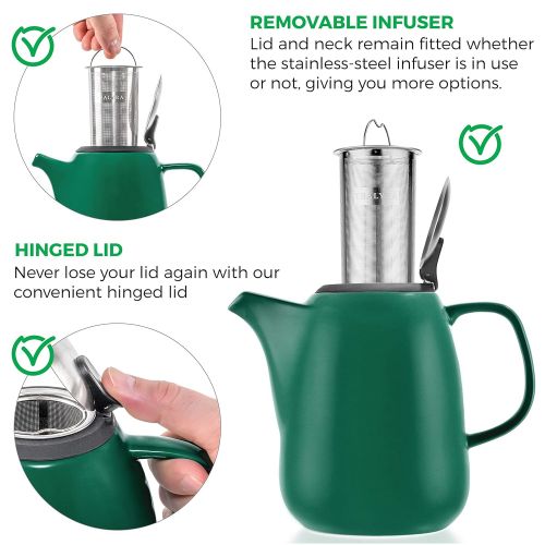  Tealyra - Daze Ceramic Large Teapot Green - 47-ounce (6-7 cups) - With Stainless Steel Lid Extra-Fine Infuser for Loose Leaf Tea - 1400ml