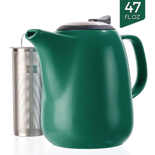  Tealyra - Daze Ceramic Large Teapot Green - 47-ounce (6-7 cups) - With Stainless Steel Lid Extra-Fine Infuser for Loose Leaf Tea - 1400ml