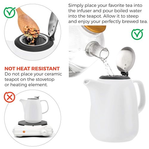  Tealyra - Daze Ceramic Large Teapot White - 47-ounce (6-7 cups) - With Stainless Steel Lid Extra-Fine Infuser for Loose Leaf Tea - 1400ml