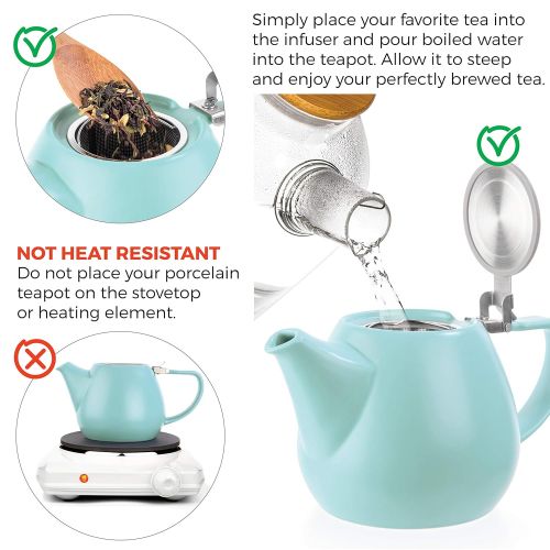  Tealyra - Jove Porcelain Large Teapot Turquoise - 34.0-ounce (3-4 cups) - Japanese Made - Stainless Steel Lid and Extra-Fine Infuser To Brew Loose Leaf Tea - 1000ml