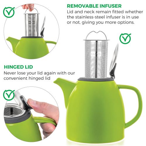  Tealyra - Drago Ceramic Teapot Lime - 37-ounce (4-6 cups) - Large Stylish Teapot - Stainless Steel Lid Extra-Fine Infuser To Brew Loose Leaf Tea - Leed-Free - 1100ml