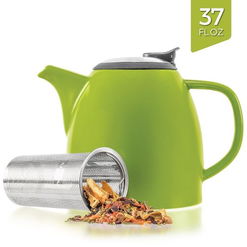  Tealyra - Drago Ceramic Teapot Lime - 37-ounce (4-6 cups) - Large Stylish Teapot - Stainless Steel Lid Extra-Fine Infuser To Brew Loose Leaf Tea - Leed-Free - 1100ml