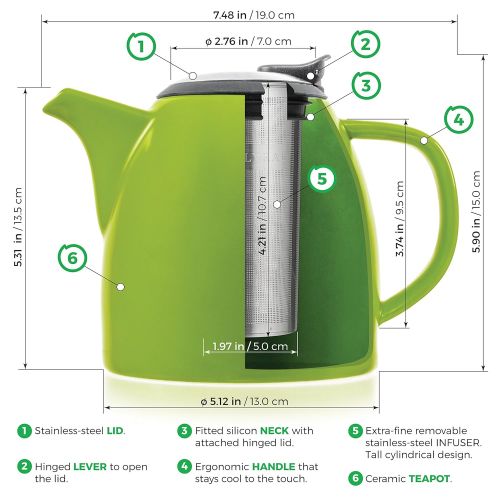  Tealyra - Drago Ceramic Teapot Lime - 37-ounce (4-6 cups) - Large Stylish Teapot - Stainless Steel Lid Extra-Fine Infuser To Brew Loose Leaf Tea - Leed-Free - 1100ml