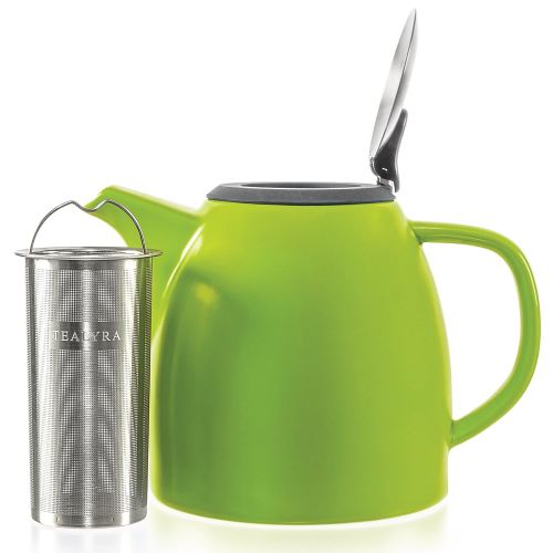  Tealyra - Drago Ceramic Teapot Lime - 37-ounce (4-6 cups) - Large Stylish Teapot - Stainless Steel Lid Extra-Fine Infuser To Brew Loose Leaf Tea - Leed-Free - 1100ml