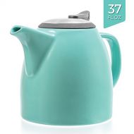 Tealyra - Drago Ceramic Teapot Turquoise - 37oz (4-6 cups) - Large Stylish Teapot with Stainless Steel Lid Extra-Fine Infuser To Brew Loose Leaf Tea - Leed-Free - 1100ml
