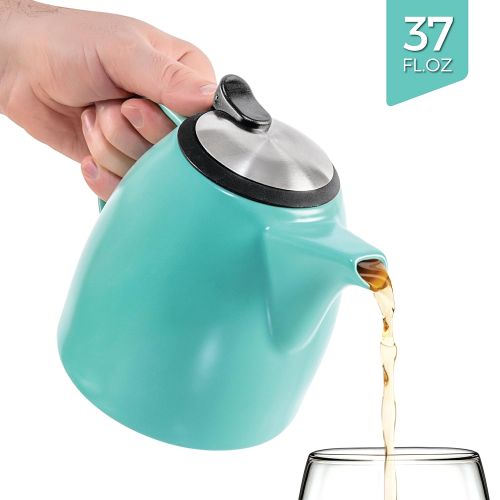  Tealyra - Drago Ceramic Teapot Turquoise - 37oz (4-6 cups) - Large Stylish Teapot with Stainless Steel Lid Extra-Fine Infuser To Brew Loose Leaf Tea - Leed-Free - 1100ml