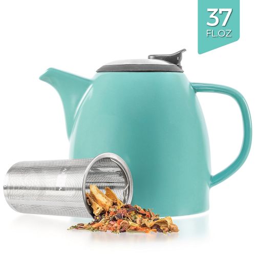  Tealyra - Drago Ceramic Teapot Turquoise - 37oz (4-6 cups) - Large Stylish Teapot with Stainless Steel Lid Extra-Fine Infuser To Brew Loose Leaf Tea - Leed-Free - 1100ml