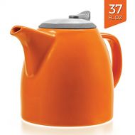 Tealyra - Drago Ceramic Teapot - 37oz (4-6 cups) - Large Stylish Teapot with Stainless Steel Lid Extra-Fine Infuser To Brew Loose Leaf Tea - BPA-Free - Orange