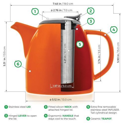  Tealyra - Drago Ceramic Teapot - 37oz (4-6 cups) - Large Stylish Teapot with Stainless Steel Lid Extra-Fine Infuser To Brew Loose Leaf Tea - BPA-Free - Orange