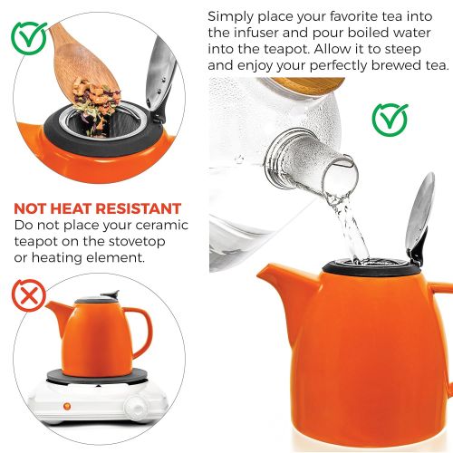  Tealyra - Drago Ceramic Teapot - 37oz (4-6 cups) - Large Stylish Teapot with Stainless Steel Lid Extra-Fine Infuser To Brew Loose Leaf Tea - BPA-Free - Orange