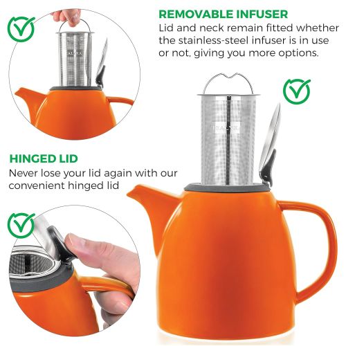  Tealyra - Drago Ceramic Teapot - 37oz (4-6 cups) - Large Stylish Teapot with Stainless Steel Lid Extra-Fine Infuser To Brew Loose Leaf Tea - BPA-Free - Orange