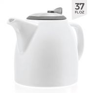 Tealyra - Drago Ceramic Teapot White - 37oz (4-6 cups) - Large Stylish Teapot with Stainless Steel Lid Extra-Fine Infuser To Brew Loose Leaf Tea - Leed-Free - 1100ml