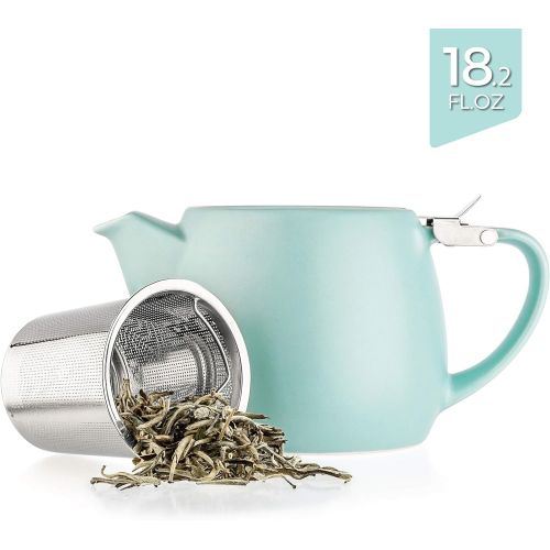  Tealyra - Pluto Porcelain Small Teapot Turquoise - 18.2-ounce (1-2 cups) - Matte Finish - Stainless Steel Lid and Extra-Fine Infuser To Brew Loose Leaf Tea - 540ml