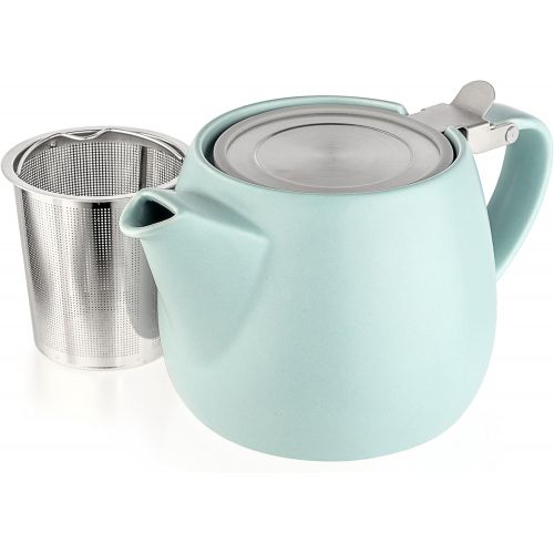  Tealyra - Pluto Porcelain Small Teapot Turquoise - 18.2-ounce (1-2 cups) - Matte Finish - Stainless Steel Lid and Extra-Fine Infuser To Brew Loose Leaf Tea - 540ml