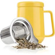 Tealyra - Peak Ceramic Yellow Tea Cup Infuser - 19-ounce - Large Mug with Lid and Stainless Steel Infuser - Tea-For-One Perfect Set for Office and Home Uses - 580 milliliter