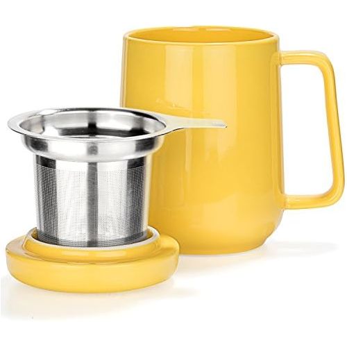  Tealyra - Peak Ceramic Yellow Tea Cup Infuser - 19-ounce - Large Mug with Lid and Stainless Steel Infuser - Tea-For-One Perfect Set for Office and Home Uses - 580 milliliter