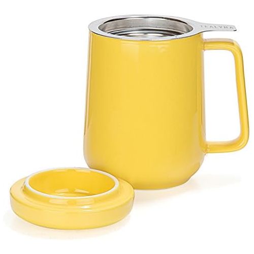  Tealyra - Peak Ceramic Yellow Tea Cup Infuser - 19-ounce - Large Mug with Lid and Stainless Steel Infuser - Tea-For-One Perfect Set for Office and Home Uses - 580 milliliter