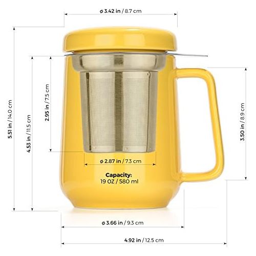  Tealyra - Peak Ceramic Yellow Tea Cup Infuser - 19-ounce - Large Mug with Lid and Stainless Steel Infuser - Tea-For-One Perfect Set for Office and Home Uses - 580 milliliter