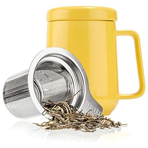  Tealyra - Peak Ceramic Yellow Tea Cup Infuser - 19-ounce - Large Mug with Lid and Stainless Steel Infuser - Tea-For-One Perfect Set for Office and Home Uses - 580 milliliter