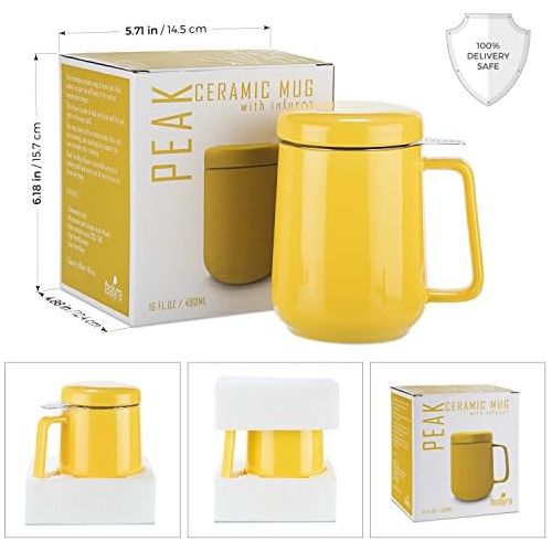  Tealyra - Peak Ceramic Yellow Tea Cup Infuser - 19-ounce - Large Mug with Lid and Stainless Steel Infuser - Tea-For-One Perfect Set for Office and Home Uses - 580 milliliter