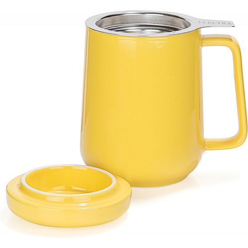  Tealyra - Peak Ceramic Yellow Tea Cup Infuser - 19-ounce - Large Mug with Lid and Stainless Steel Infuser - Tea-For-One Perfect Set for Office and Home Uses - 580 milliliter