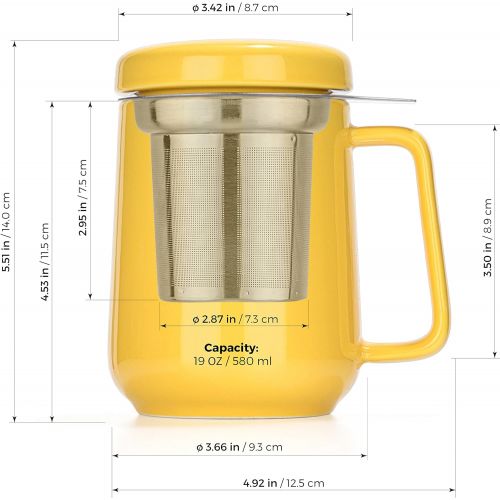  Tealyra - Peak Ceramic Yellow Tea Cup Infuser - 19-ounce - Large Mug with Lid and Stainless Steel Infuser - Tea-For-One Perfect Set for Office and Home Uses - 580 milliliter