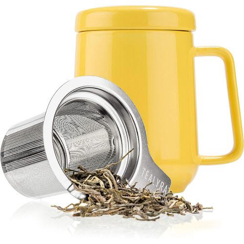  Tealyra - Peak Ceramic Yellow Tea Cup Infuser - 19-ounce - Large Mug with Lid and Stainless Steel Infuser - Tea-For-One Perfect Set for Office and Home Uses - 580 milliliter